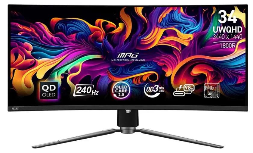 Монитор 34 MSI MPG 341CQPX 9S6-3DD04T-023 3440X1440 WLED, 21:9, QD-OLED, 250cd, 1,5M:1, 178/178, DP, HDMI, 240Hz, curved 1800R, HAS, pivot, VESA, bla