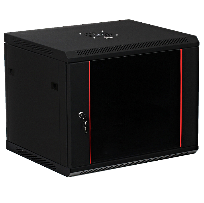 Шкаф настенный 19, 9U W&T C096050BWTWOF 600x500 мм, дверь стекло, цвет черный. Без вент.