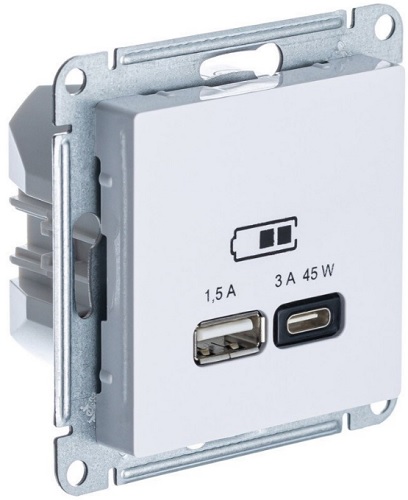 Розетка USB Systeme Electric ATN001329 AtlasDesign A + тип-C 45Вт высокоскор.заряд. QC, PD, механизм, лотос