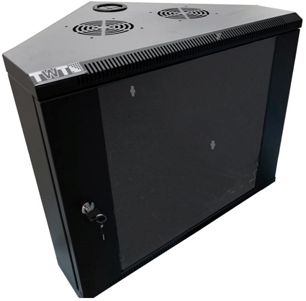 Шкаф настенный 19, 6U TWT TWT-CBWTG-6U-6x4-BK угловой, 600x430, стеклянная дверь, черный