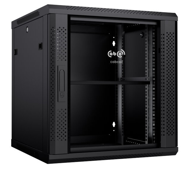 Шкаф настенный 19, 12U Cabcoil CC-WL-12.6.6-G-BK 600x600x635, дверь стекло в металлической раме, цвет черный