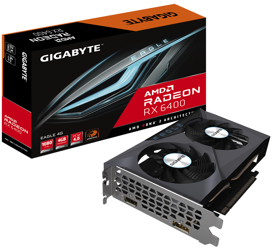 Видеокарта PCI-E GIGABYTE Radeon RX 6400 EAGLE (GV-R64EAGLE-4GD) 4GB GDDR6 64bit 6nm 1923/16000MHz HDMI/DP Ret
