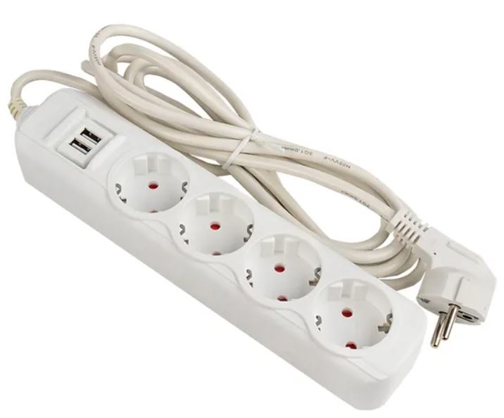 Удлинитель EKF UBA16-2USB-4-05i Эксперт 4 гнезда 5 метров 13А/3,0кВт с 2 USB 2,1А ПВС 3х1