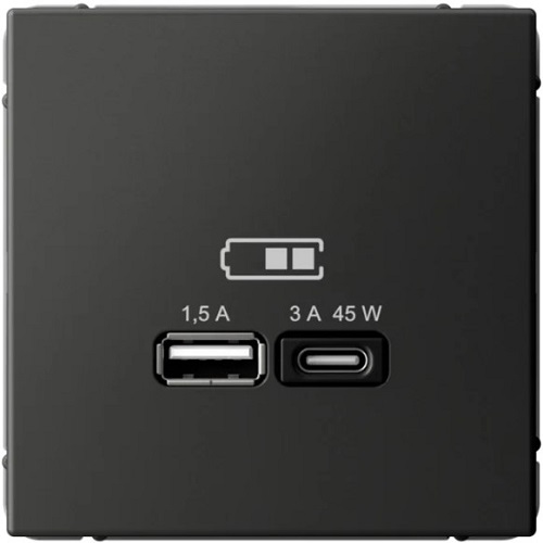 Розетка USB Systeme Electric GAL001429 ArtGallery A + тип-C 45Вт высокоскор.заряд. QC, PD, механизм, Базальт
