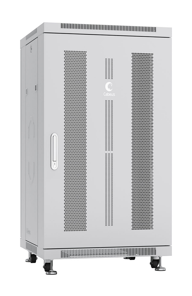 Шкаф напольный 19, 18U Cabeus ND-05C-18U60/100 600x1000x988mm (ШхГхВ) передняя и задняя перфорированные двери, ручка с замком, цвет серый (RAL 7035)