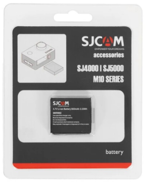 Экшн камеры  Xcom-Shop Аккумулятор SJCAM 6972476160974 оригинальный дополнительный, 900 мАч для экшн-камер SJCAM SJ4000 / SJ5000 / M10 / SJ4000 Wi-Fi / SJ5000 Wi-Fi / SJ5000