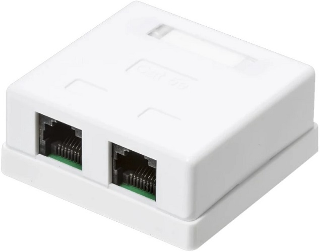 Розетка настенная TWIST J-8P8C-C5E-2P-TWCS 2 порта RJ-45 8p8c, cat. 5e, на плате.
