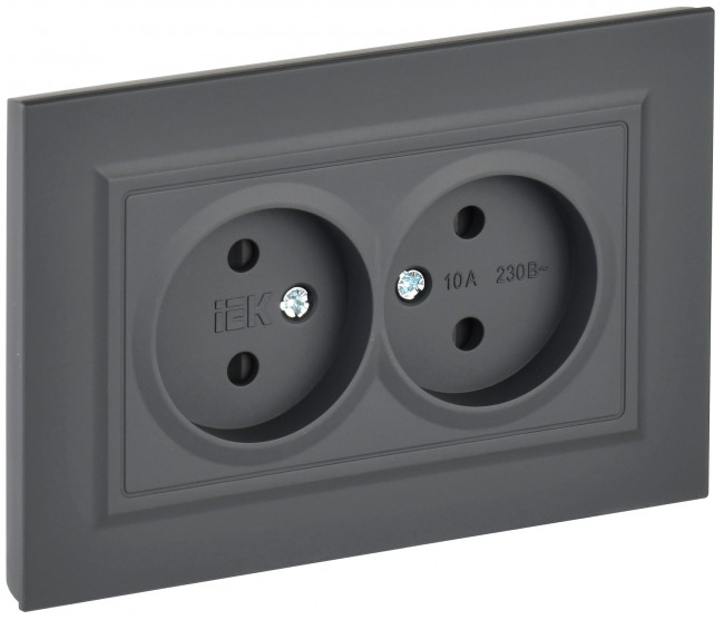 Розетка двухместная без заземления в сборе IEK BR-R23-10-K53-F BRITE с защитными шторками 10А РСш12-2-БрГ Графит
