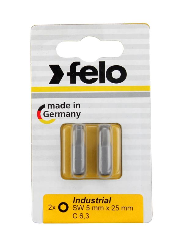 Бита Felo 02450036 шестигранная 25мм серии Industrial 5 мм, 2шт на блистере