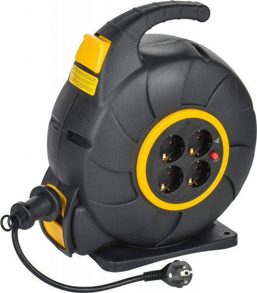 Удлинитель на катушке IEK TW-KP27-16-04-20 TWIST УК20 4мест. с заземлением 20м 3х1,5мм2 автосм.