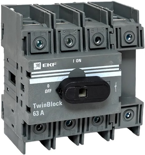 Рубильник EKF tb-63-4p-f 63A 4P c рукояткой управления для прямой установки TwinBlock