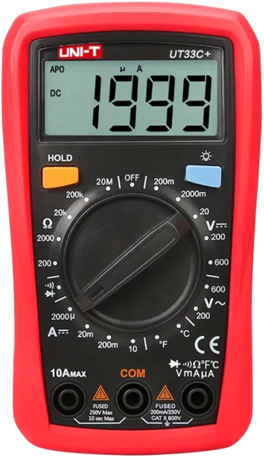 Мультиметр UNI-T UT33C+  , 600В, 10А, 200МОм, ручной выбор диапазона измерений, режим измерения температуры