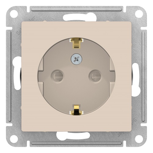 Розетка Schneider Electric ATN000245 AtlasDesign, с заземлением, со шторками, 16А, механизм, бежевая