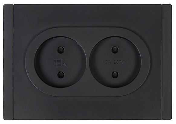 Розетка двухместная без заземления IEK FP-R23-10-1-K02 FORTE&PIANO с защитными шторками б/к 10А FP125 черная