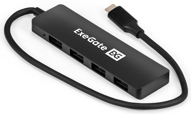 Концентратор Exegate DUB-4CP/3 EX296929RUS 4-в-1 кабель-адаптер USB Type C/4xUSB3.0, Plug Play, черный