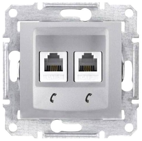 Розетка Schneider Electric SDN4201160 Sedna телефонная 2-ая RJ11, в рамку, IP20 (алюминий)