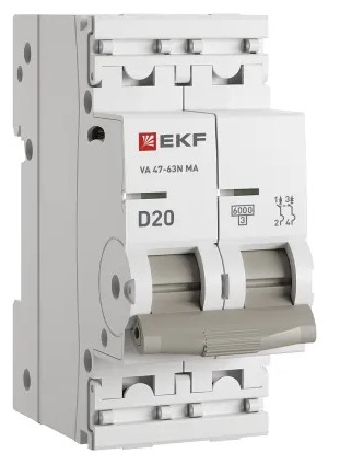 Автоматический выключатель EKF M63MA6220D ВА 47-63N MA 2P 20А (D) 6кА без тепл. расцепит. PROXIMA