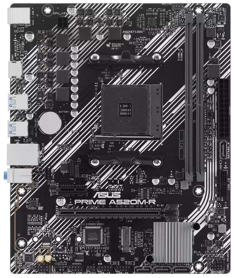 Материнская плата mATX ASUS PRIME A520M-R 90MB1H60-M0EAY0 (AM4, AMD A520, 2*DDR4 (5100), 4*SATA 6G RAID, M.2, 2*PCIE, Glan, HDMI, 4*USB 3.2, 2*USB 2.0