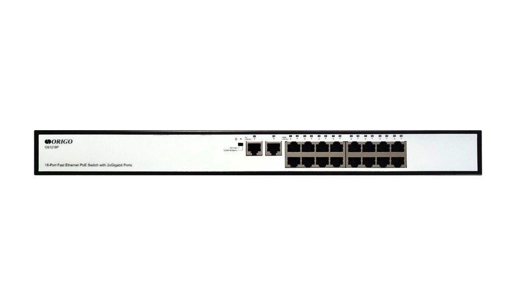 Коммутатор неуправляемый ORIGO OS1218P/190W/A1A 16x100Base-TX PoE, 2x1000Base-T, PoE Budget 190W, Long-range PoE up to 250m, 19 w/brackets