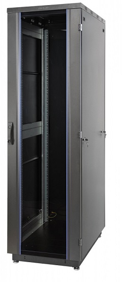  Шкаф напольный 19, 33U Eurolan 60F-33-66-31BL  Racknet S3000  600 × 600, передняя дверь стеклянная одностворчатая, задняя дверь металлическая одноств