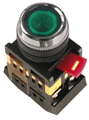 Кнопка IEK BBT30-ABLFS-K06 зеленая ABLFS-22 1з+1р плоская с подсветкой неон 240В