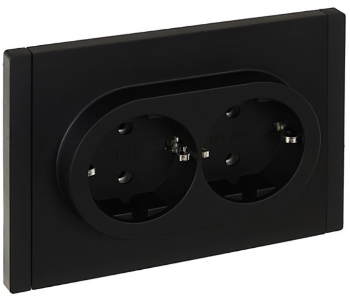 Розетка двухместная с заземлением IEK FP-R21-16-1-K02 FORTE&PIANO без защитных шторок б/к 16А FP124 черная