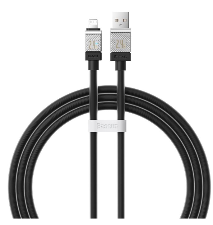 Кабель Baseus CoolPlay Series CAKW000401 USB to iP 2.4A 1m Black (материал: PC+нейлон, скорость передачи: 480 Мбит/с)