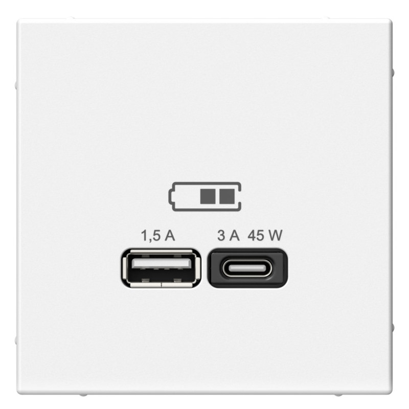 Розетка USB Systeme Electric GAL000129 ArtGallery A + тип-C 45Вт высокоскор.заряд. QC, PD, механизм, белый