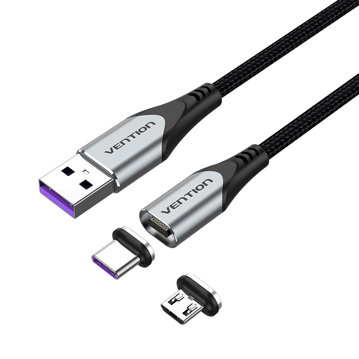 Кабель Vention CQNHF магнитный 2 в 1 USB 2.0 AM/Micro-B/CM 5А - 1м