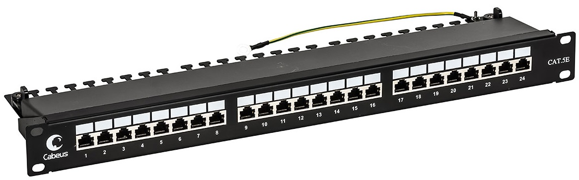 Патч-панель Cabeus PL-24-Cat.5e-SH-Dual IDC 19(1U), 24 порта RJ-45 полностью экранированная, категория 5e, Dual IDC
