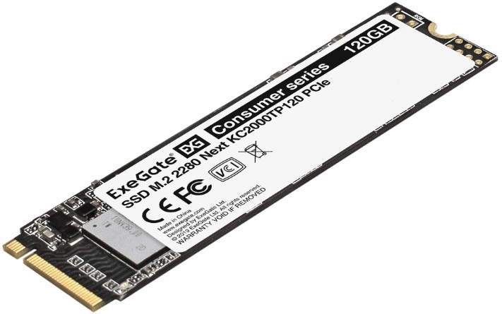 Накопитель SSD M.2 2280 Exegate Next KC2000TP120 EX282314RUS 120GB 1100/550MB/s PCIe Gen3x4, NVMe, 3D TLC 40 TBW MTBF 2M