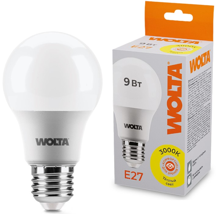Лампа светодиодная WOLTA 25Y60BL9E27 9Вт 3000К E27