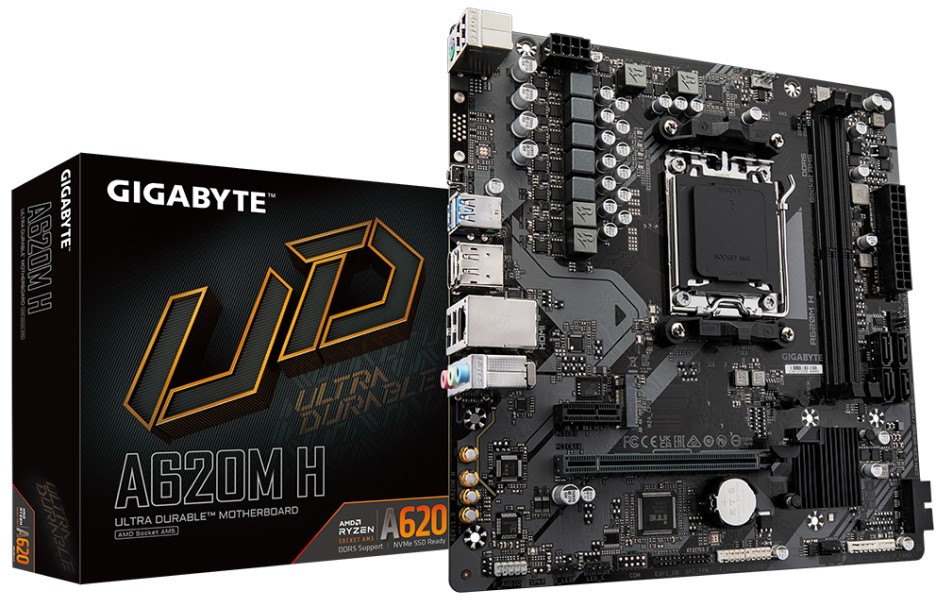 Материнская плата mATX GIGABYTE A620M H (AM5, AMD A620, 2*DDR5(6400), 4*SATA 6 Гб/с, M2, Audio, Gb L