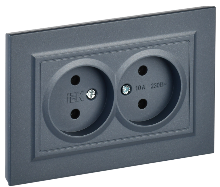 Розетка двухместная без заземления в сборе IEK BR-R20-10-K35-F BRITE без защитных шторок 10А РС12-2-БрМ Маренго