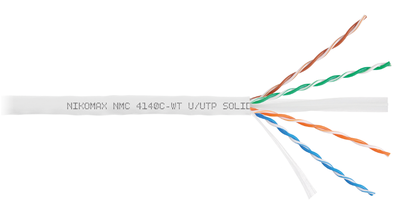 Кабель витая пара U/UTP 6 кат. 4 пары NIKOMAX NMC 4140C-WT 23AWG(0.55 мм), медь, одножильный (solid), внутренний, полимерный материал, нг(A)-HF, белый