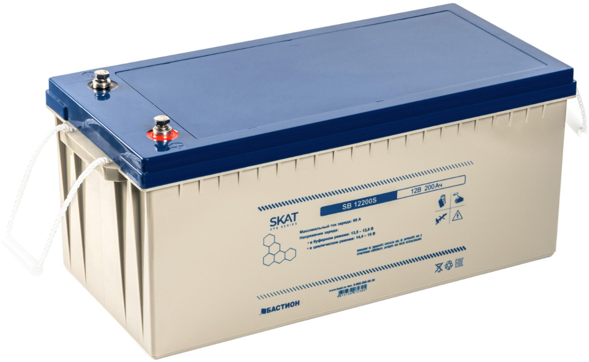 Аккумулятор Бастион SKAT SB 12200S свинцово-кислотный тип AGM 12V 200Ач Iзар.66А, клеммы под болт М6