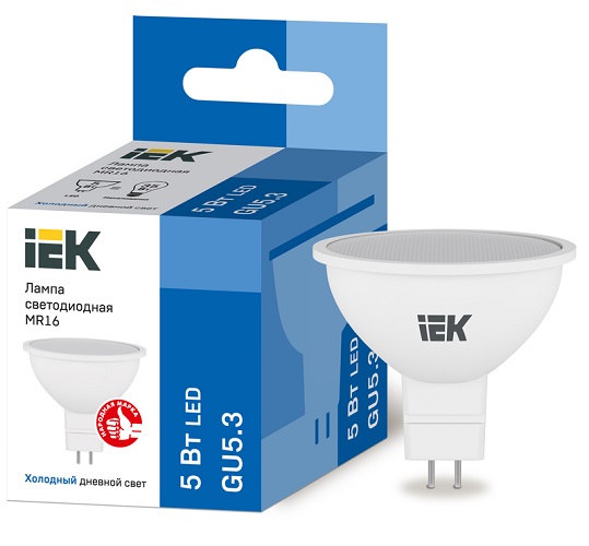 Лампа светодиодная IEK LLE-MR16-5-230-65-GU5 ECO MR16 софит 5Вт 230В 6500К GU5.3
