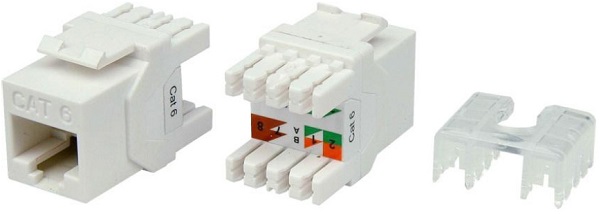 Вставка Hyperline KJ8-8P8C-C6-180-WH Keystone Jack RJ-45(8P8C), категория 6, тип 180 градусов, белая