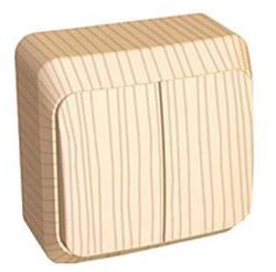 Выключатель Schneider Electric BA10-006D Этюд 2-клавишный, с подсветкой, наружный, 10 А, 220/250 В, 3680 Вт, IP20, в сборе (сх. 5) (сосна)