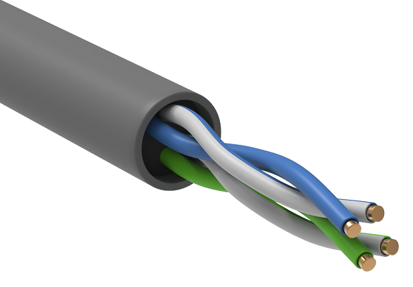Кабель витая пара U/UTP 5e кат. 2 пары ITK LC1-C5E02-111-100 24AWG solid PVC, 100м, серый