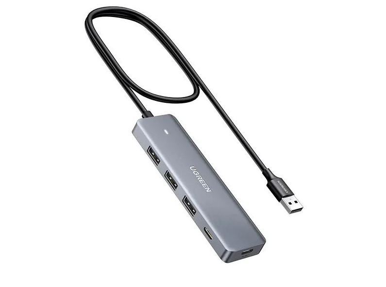 Кабель UGREEN CM219 15920_ 3*USB-A 3.0+ 1* USB-C 3.0 HUB with USB-C Power Port, black/silver