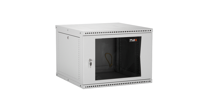 Шкаф настенный 19, 6U TLK TWI-066045-R-G-GY стеклянная дверь, Ш600хВ303хГ450мм, 1 пара монтажных направляющих, серый