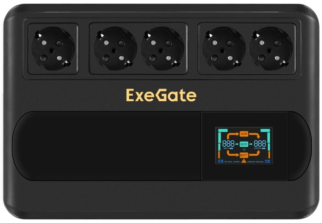 Источник бесперебойного питания Exegate NEO Smart BU-1000.LCD.AVR.5SH.RJ.USB EX298095RUS 1000VA/500W, цветной LCD-дисплей, AVR, 5*Schuko, RJ45/11, USB