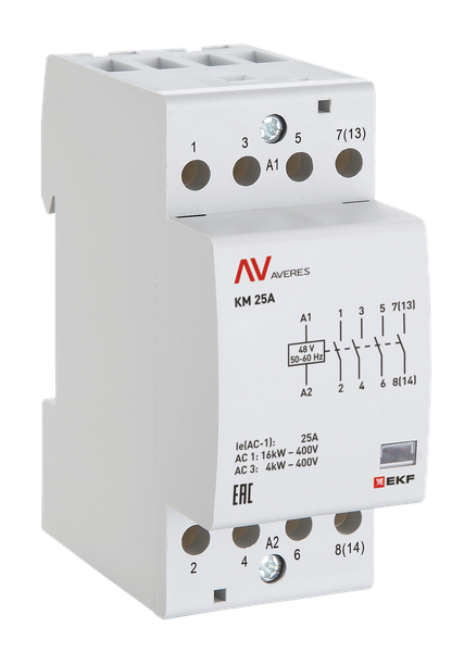 Контактор модульный EKF km-av-2-25-40-24V КМ 25А 4NO 24VAC (2 мод.) AVERES