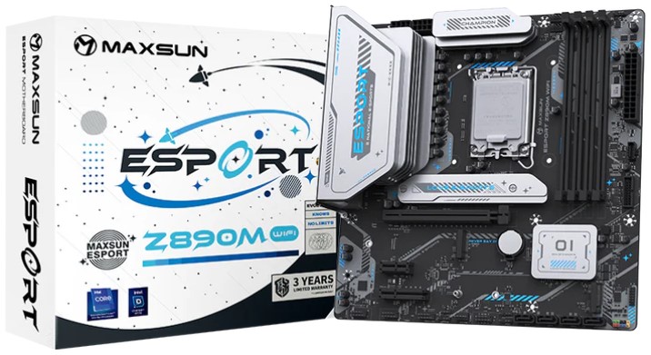 Материнская плата ATX MAXSUN MS-eSport Z890M WIFI (LGA1851, Z890, 4*DDR5, 4*SATA, 3*M.2, WiFi, BT, USB 3.2, USB 2.0, USB Type-C, PCIe, HDMI, DP)