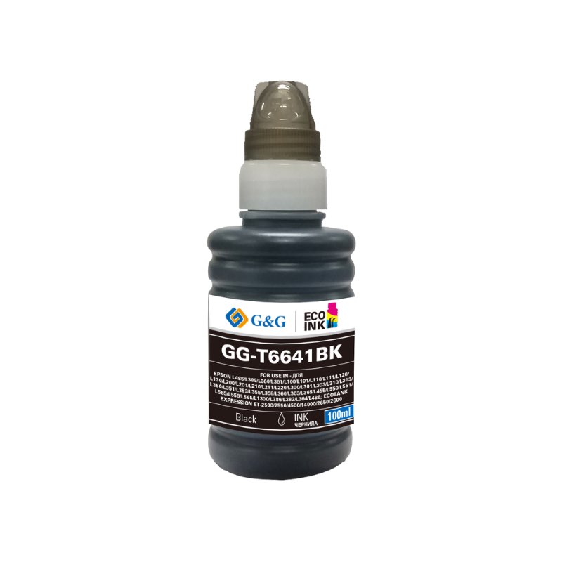 Чернила G&G GG-C13T66414A черные T6641BK для Epson L100/110/120/121/132/1300 (100 мл)