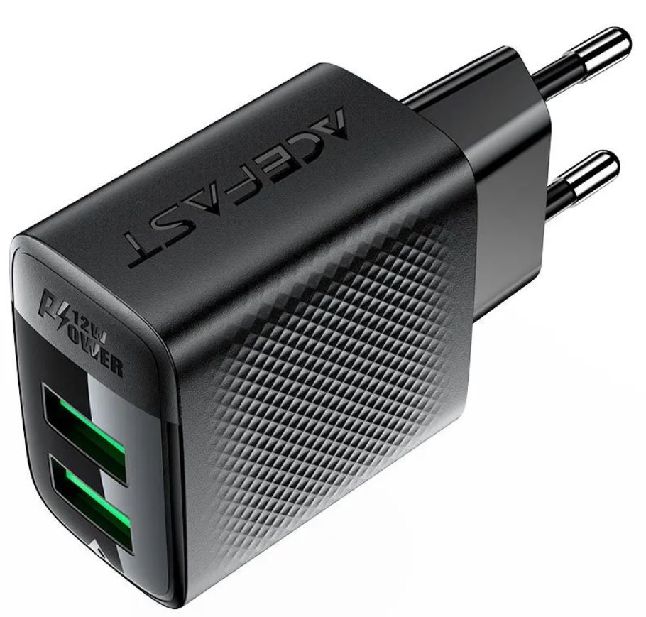 Зарядное устройство сетевое ACEFAST A86 12W USB-A+USB-A dual port charger (EU). Цвет: черный