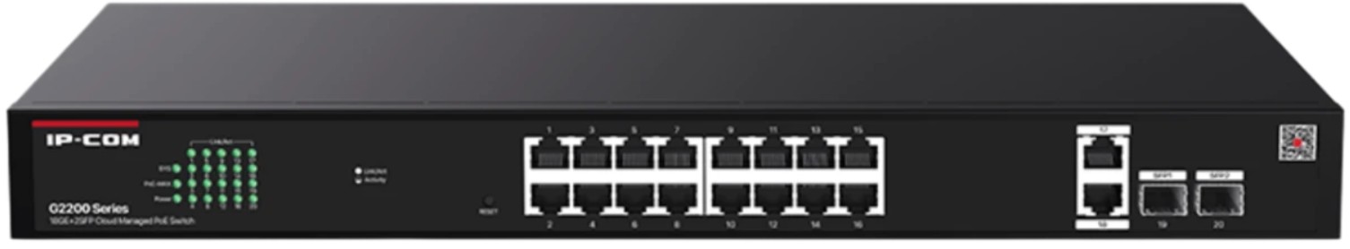   Xcom-Shop Коммутатор управляемый IP-Com G2220P-16-250W PoE, 18 портов, 18x1 Гбит/с, SFP 2x1 Гбит/с, PoE 16x30Вт (до 230Вт)