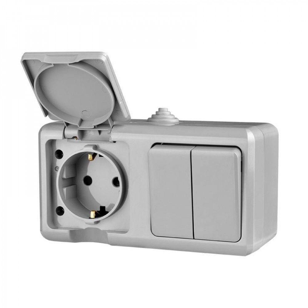 Блок TOKOV ELECTRIC TKL-DT-V2RZ-C06-IP54 ОП Dita (розетка 16А 250В с заземл. 2-кл. выкл. 10А) IP54 сер