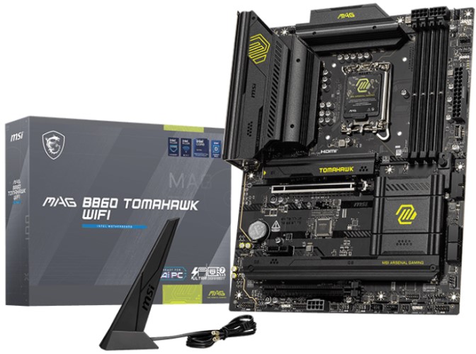 Материнская плата ATX MSI MAG B860 TOMAHAWK WIFI (LGA1851, B860, 4*DDR5 (9200), 2*PCIe, 3*M.2, 4*SATA, WiFi, BT, 3*USB Type-C, 6*USB 3.2, 8*USB 2.0, D